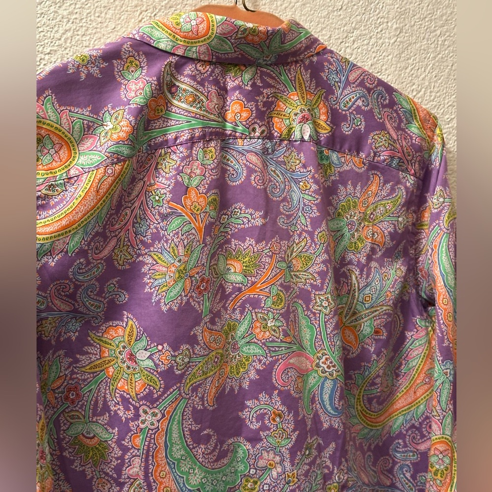 Lauren Ralph Lauren Shirt Women Violet Paisley Print 100% Cotton Button Up SizeL - Picture 5 of 7